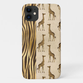 Capa Para iPhone 11 Giraffe & Tiger Impressão Dourado Castanho Bonito
