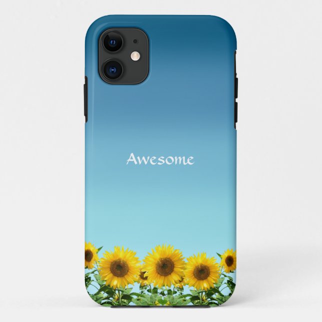 Capa Para iPhone 11 Girassóis Elegantes no Azul Céu (Verso)