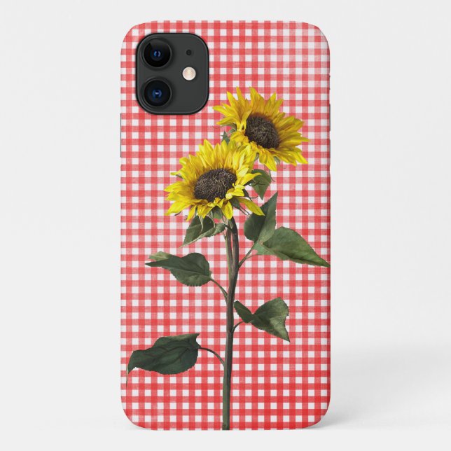 Capa Para iPhone 11 Girassóis em gingham (Verso)