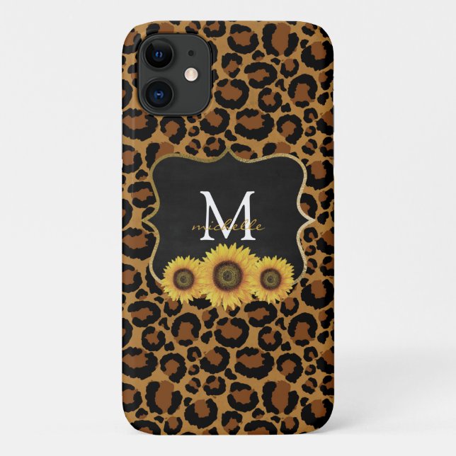 Capa Para iPhone 11 Girassóis personalizados e leopardo (Verso)