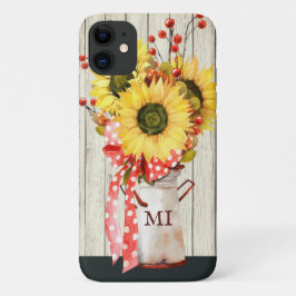Capa Para iPhone 11 Girassóis russos personalizados em madeira