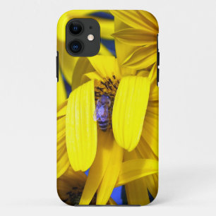 Capa Para iPhone 11 Girassol amarelo, caixa azul do iPhone 5 da abelha