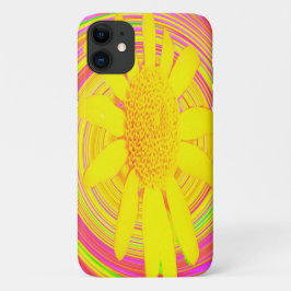 Capa Para iPhone 11 Girassol Amarelo em espiral psicodélica
