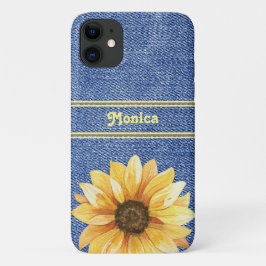 Capa Para iPhone 11 Girassol e Denim amarelo personalizados
