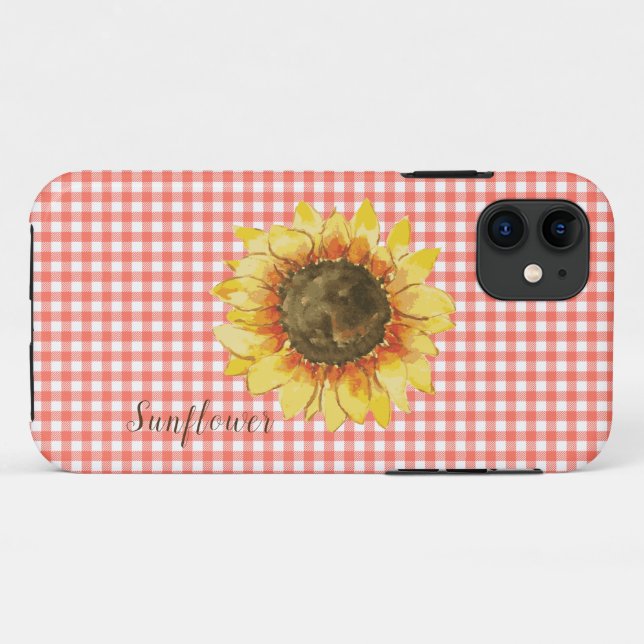 Capa Para iPhone 11 Girassol em Gingham (Verso (horizontal))