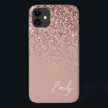 Capa Para iPhone 11 Girassol Rosa Rosa Rosa Rosa Rosa Dourada Monogram<br><div class="desc">Rosa Dourado feminino - Faísca rosa pincelada e esfregando brilho no nome do monograma de metal escovado e no telefone inicial. Isto faz o doce e perfeito aniversário de 16 anos, casamento, chá de panela, aniversário, chá de fraldas ou festa de solteira presente para alguém que ama luxo de luxo...</div>