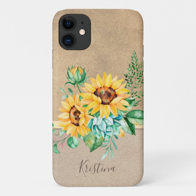 Capa Para iPhone 11 Girassol Russo com Nome (Verso)