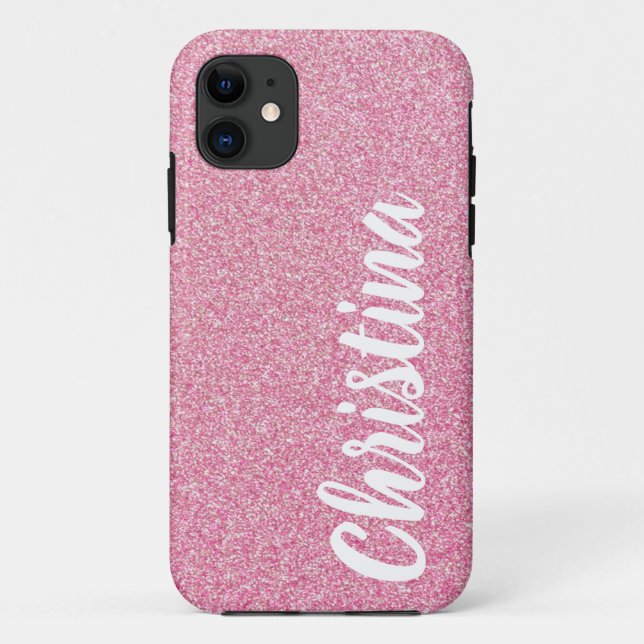 Capa Para iPhone 11 Girly Baby Pink Glitter Name Personalizado (Verso)