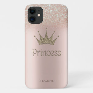 Capa Para iPhone 11 Girly Crown Princess, Rosa Dourada Glitter Bokeh