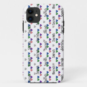 Capa Para iPhone 11 Girly Glitter Hearts Name