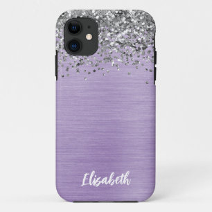 Capa Para iPhone 11 Girly Purple Glitter Monograma Nome