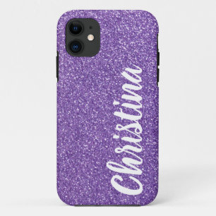 Capa Para iPhone 11 Girly Purple Glitter Name Personalizado