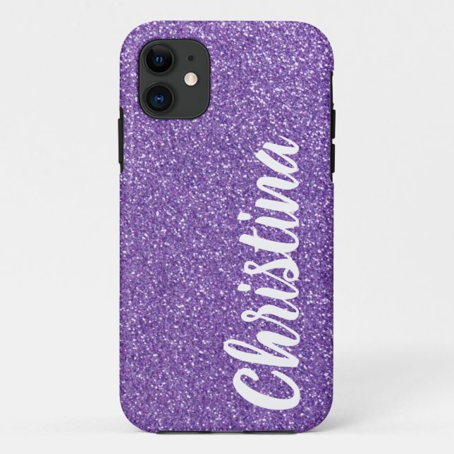 Capa Para iPhone 11 Girly Purple Glitter Name Personalizado (Verso)