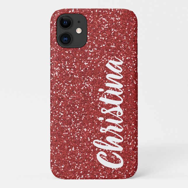 Capa Para iPhone 11 Girly Red Glitter Name Personalizado (Verso)