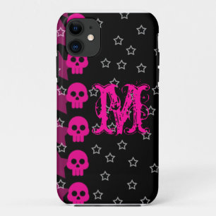 Capa Para iPhone 11 Girly Skull EMO Punk Rocker Monograma IPHONE 5 Cas