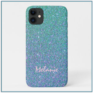 Capa Para iPhone 11 Glam Blue Green and Purple Glitter