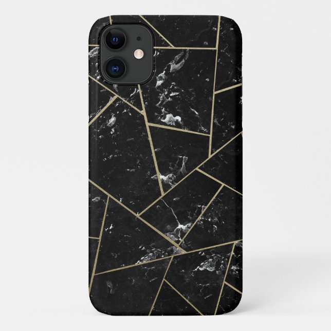 Capa Para iPhone 11 Glam Geométrico Dourado Marble Preto #1 (Verso)