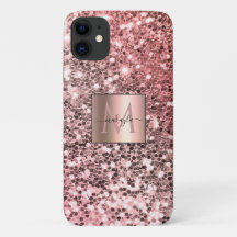 Glam Girly Blush Pink Gitter Design Name Monograma