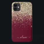 Capa Para iPhone 11 Glam Monograma da Rapariga Glitter Dourada da Borg<br><div class="desc">Faísca Faux Dourada e Burgundy e Lingindo o nome do monograma de metal escovado com brilho e o telefone inicial. Isto faz o doce e perfeito aniversário de 16 anos, casamento, chá de panela, aniversário, chá de fraldas ou festa de solteira presente para alguém que ama luxo de luxo e...</div>
