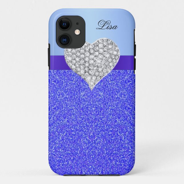 Capa Para iPhone 11 Glamor de brilho azul personalizado (Verso)