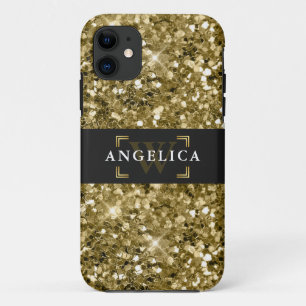 Capa Para iPhone 11 Glamor Monograma Esparto Dourado Metálico