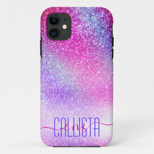 Capa Para iPhone 11 Glitter da Nebulosa Púrpura Majestosa Rosa