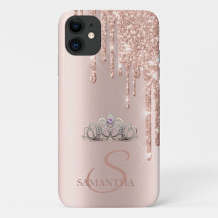 Capa Para iPhone 11 Glitter Dourado com Rosa de Tiara Chic Elegante