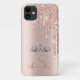Capa Para iPhone 11 Glitter Dourado com Rosa de Tiara Chic Elegante (Back)