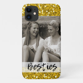Capa Para iPhone 11 Glitter Dourado de Fotos dos Melhores Amigos de Be