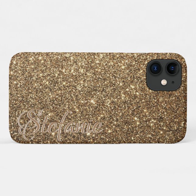 Capa Para iPhone 11 Glitter Dourado Personalizado (Verso (horizontal))