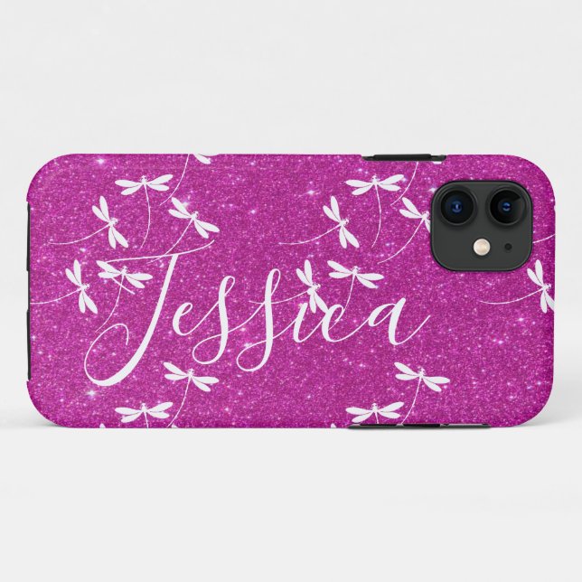Capa Para iPhone 11 Glitter e libélulas iP personalizado Case-Mate (Verso (horizontal))