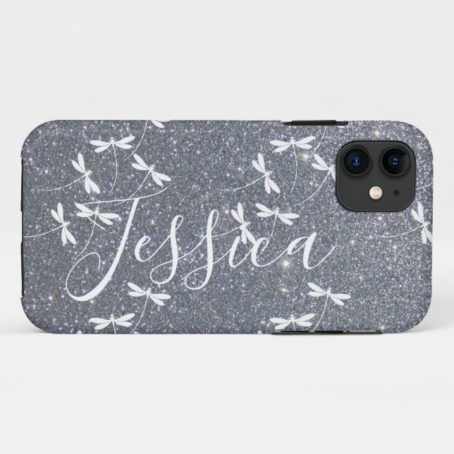 Capa Para iPhone 11 Glitter e libélulas iP personalizado Case-Mate (Verso (horizontal))