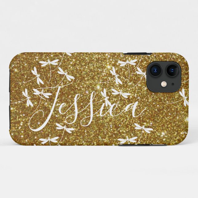 Capa Para iPhone 11 Glitter e libélulas iP personalizado Case-Mate (Verso (horizontal))