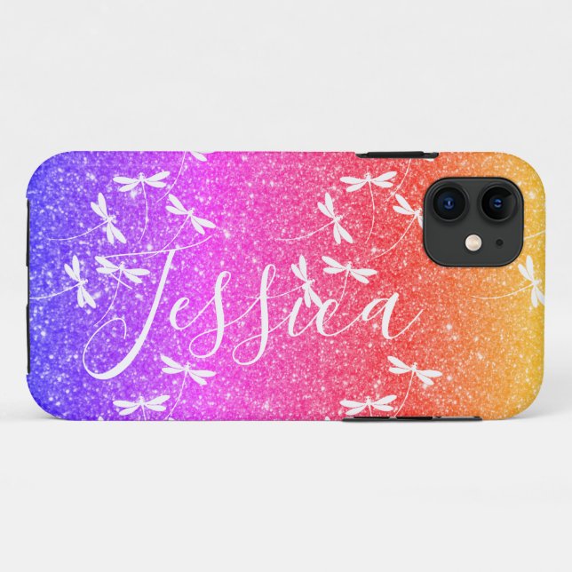 Capa Para iPhone 11 Glitter e libélulas iP personalizado Case-Mate (Verso (horizontal))