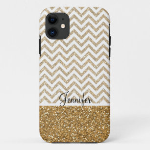 Capa Para iPhone 11 Glitter Glitter Chevron Dourado Glam Faux