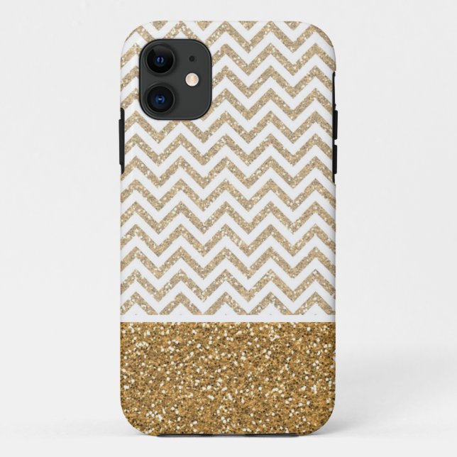 Capa Para iPhone 11 Glitter Glitter Chevron Dourado Glam Faux (Verso)