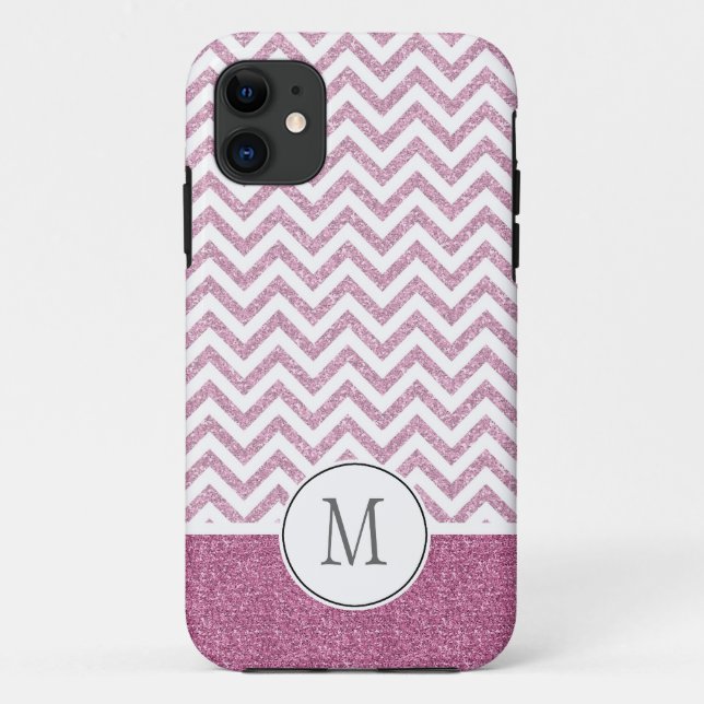 Capa Para iPhone 11 Glitter Glitter Chevron - Glam - Rosa (Verso)