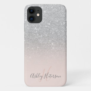 Capa Para iPhone 11 Glitter ombre glitter-prateado monograma