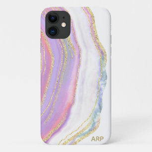 Capa Para iPhone 11 *~* Glitter Pastel Dourado do Agato de Arco-Íris R