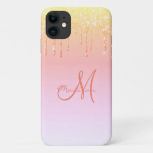 Capa Para iPhone 11 Glitter Peach Cor-de-rosa brilha Grelha Grelha Men