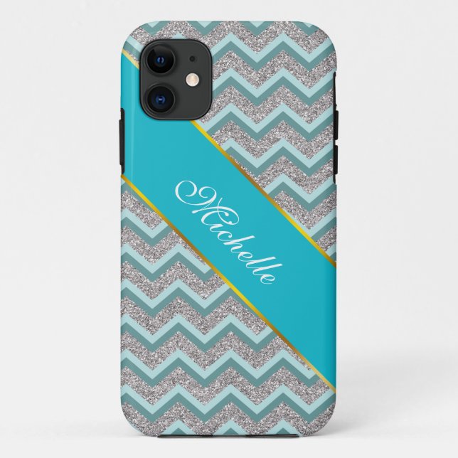 Capa Para iPhone 11 Glitter prateado e ZigZag lacrimejante (Verso)