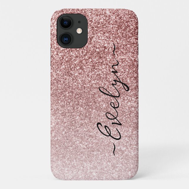 Capa Para iPhone 11 Glitter rosa de tendência personalizada (Verso)