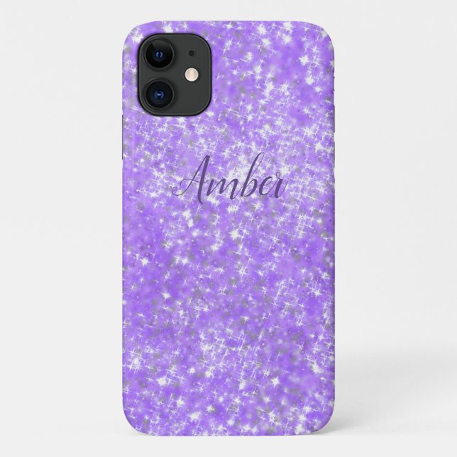 Capa Para iPhone 11 Glitter Roxo Sparkle Personalizado Elegante (Verso)