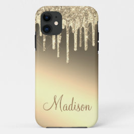Capa Para iPhone 11 Glitter Sparkle Bling Glam Nome Dourado