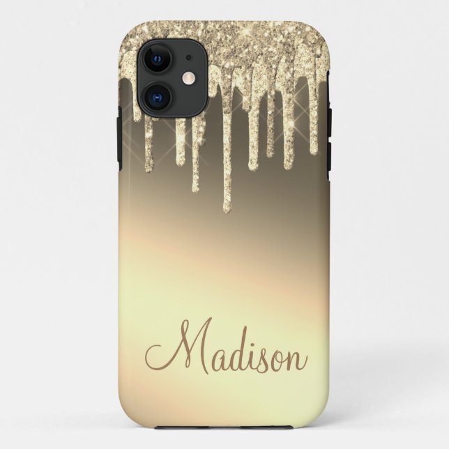 Capa Para iPhone 11 Glitter Sparkle Bling Glam Nome Dourado (Verso)