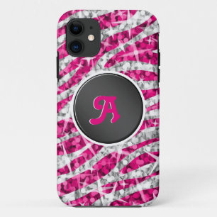 Capa Para iPhone 11 Glitz Zebra - Um monograma cor-de-rosa - preto no