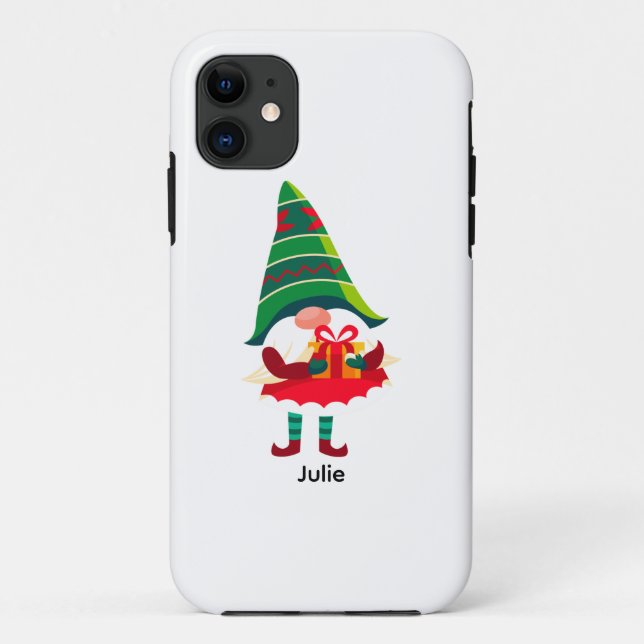 Capa Para iPhone 11 Gnomo de Natal personalizado segurando uma caixa d (Verso)