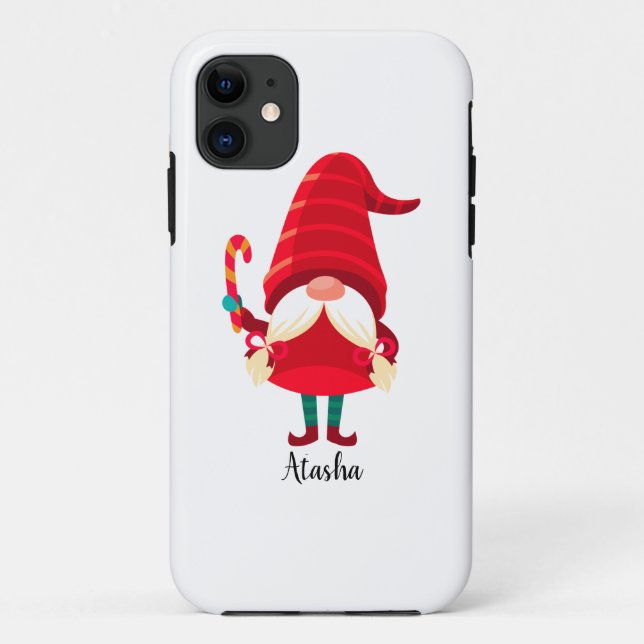 Capa Para iPhone 11 Gnomo Natal Segurando Uma Canela De Doces (Verso)