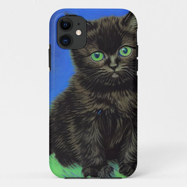 Capa Para iPhone 11 Gogh Style Black Kitten (Verso)