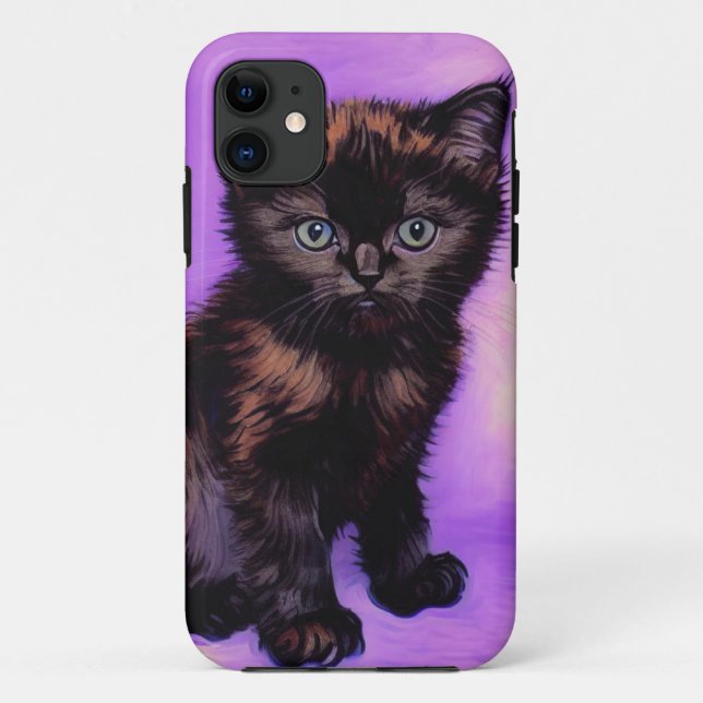 Capa Para iPhone 11 Gogh Style Purple Cat (Verso)